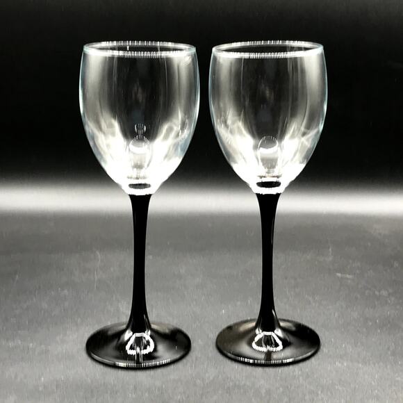 Luminarc of France Signature Black Wine Water Glasses 8" Discontinued Set of 2 - Picture 1 of 5